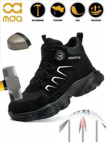 男士安全工作靴，大码高帮户外工业鞋，合成革鞋面搭配EVA鞋底，适用于建筑、采矿、徒步、狩猎等多种场合，春、秋、冬四季皆宜。 - 黑與白 - 查看 2