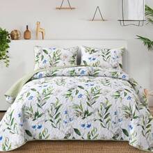 DJY 3 Pieces Queen King Size Gradient Aqua Flower Pattern Bedspread Coverlet For All Season,Soft Lightweight Microfiber Bedding Set,Wedding Items,Valentines Day Home Bed Room Decor,Easter Gifts,Mothers Day Gift,All Season - Cây xô thơm xanh thực vật - Xem 2