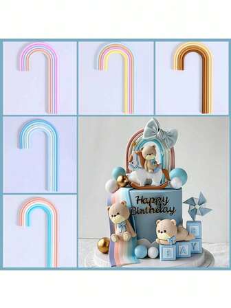 1 件波西米亚风彩虹蛋糕装饰、彩色软凝胶条纹烘焙蛋糕插件、生日蛋糕装饰、彩虹主题派对用品、婚礼蛋糕装饰、圣诞蛋糕装饰、洗礼蛋糕装饰、性别揭秘派对蛋糕装饰、迎婴派对蛋糕装饰、森林主题蛋糕装饰，（马卡龙粉色蓝色绿色咖啡等）