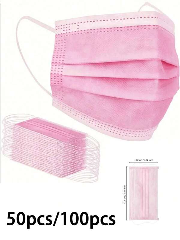 50pcs/100pcs Pink Disposable Masks, Reusable Pink Masks - Non-Medical, Safety And Labor Protection, 3-Layer Protective Masks