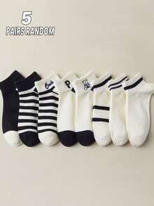 5/10 Pairs/Bags For Women, Spring And Summer, Thin, Breathable, Sweat-Absorbent, Bear Pattern, Suitable For Dating Parties, Girls, Students, Cute, Japanese Style, Sports Shoes, White Shoes, JK Outfit Socks - Multicolor - View 18