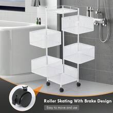 OYAJIA Rotating Storage Rack For Kitchen, 6 Tier Fruit And Vegetable Storage For Kitchen Rotating Storages Rack With Wheels, Cart Space Saver Potatoes Fruit Basket, Bathroom Storage Rack, Black / White - White - View 4