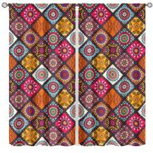 1Set/2pcs Colorful Bohemian Pattern Curtains, Polyester 100%Material Semi-Shading - UV Protection Polyester Drapes With Vibrant Mandala Print Patterns,These Window Drapes Provide Privacy And Serve As Decorative Elements For The Living Room