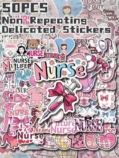 50 قطعة من ملصقات بموضوع الممرضات، ملصقات زخرفية فريدة للهدايا والحفلات وديكور المنزل وعيد الميلاد والألواح والأمتعة والدفاتر وزجاجات المياه والأكواب