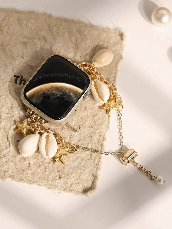 1 Stück Modische Damen Stern Anhänger, Goldfarbenes Metallarmband, kompatibel mit 38/40/41/42/44/45/49/46mm, kompatibel mit Ultra 2/Ultra/SE/10/9/8/7/6/5/4/3/2/1