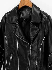 女士户外春秋PU皮薄外套长袖休闲热销短款皮衣黑色时尚百搭适合日常穿着朋友聚会约会