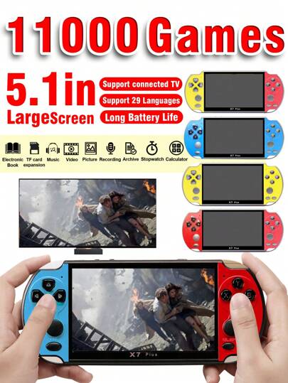 1pc Multifunctional Handheld Game Console, Built-In 11,000+ Classic Retro Games And 13 Emulators (E.G. NES/GBA), TV Connection, Rechargeable, Supports E-Book, Music, Video, Photo, Recording, Saving, Calculator, Stopwatch And More. 5.1" HD Large Screen, PSP Vintage Arcade Style, Great Gift For Boyfriend And Husband