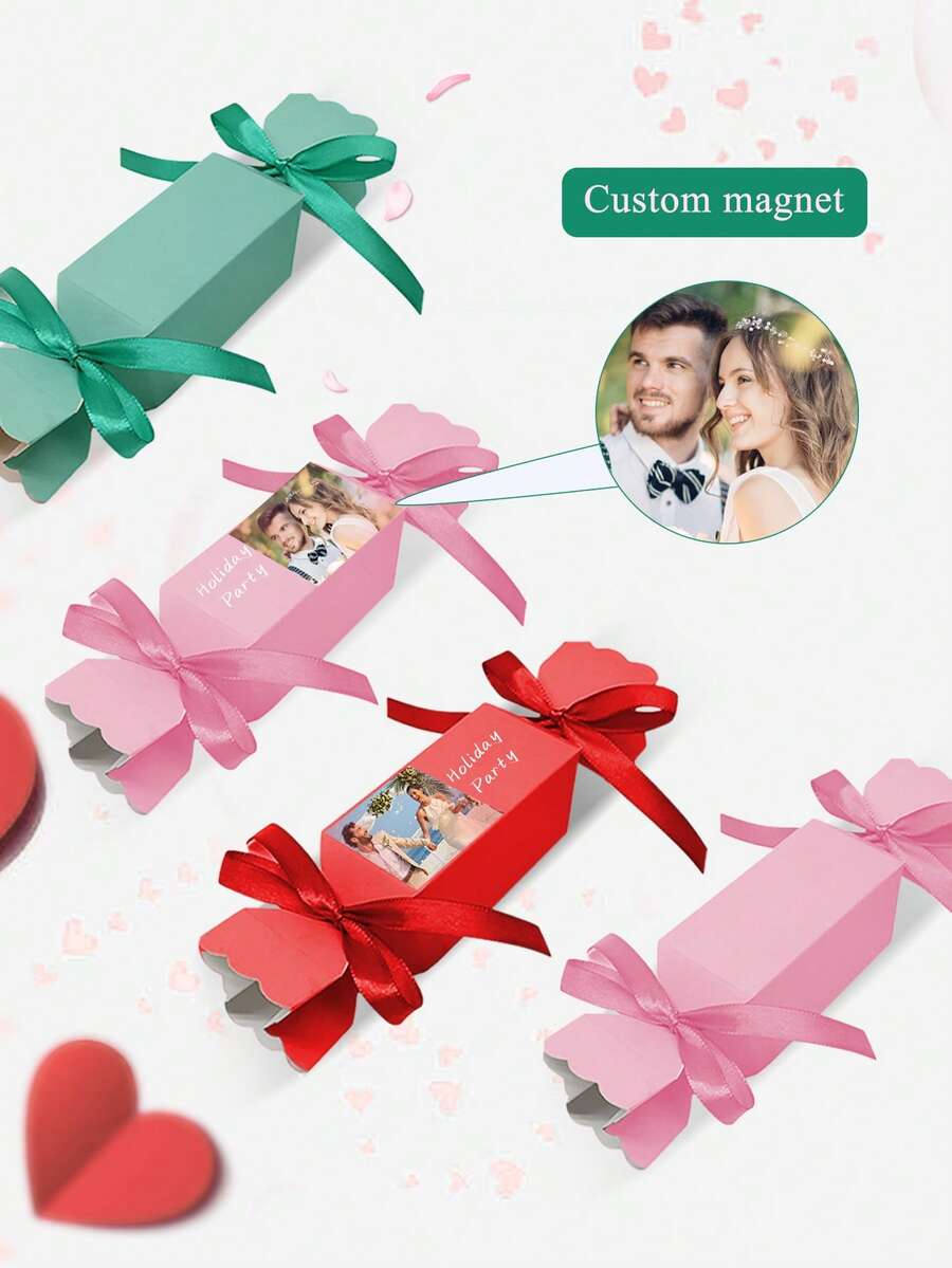 1/5/10pcs Customized Creative Candy Shaped Christmas Gift Boxes, Customized White Cardboard Printed Creative Candy Boxes, Gift Boxes, Festival Gift Boxes, Customized Wedding Packaging Boxes - Red, Pink and Green - View 1