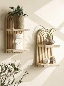 1 pièce Étagère flottante en bois, étagère d'affichage à design en arc, organisateur de stockage à plusieurs niveaux, décoration pour la maison, étagère murale, support d'affichage en bois naturel minimaliste pour le salon, la chambre à coucher, la pépinière, style bohème