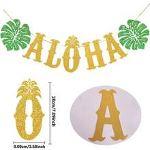 1pc Hawaiian Party Decoration Streamer, Turtle Leaf Shell ALOHA Glitter Hanging Banner - Multicolor - View 3