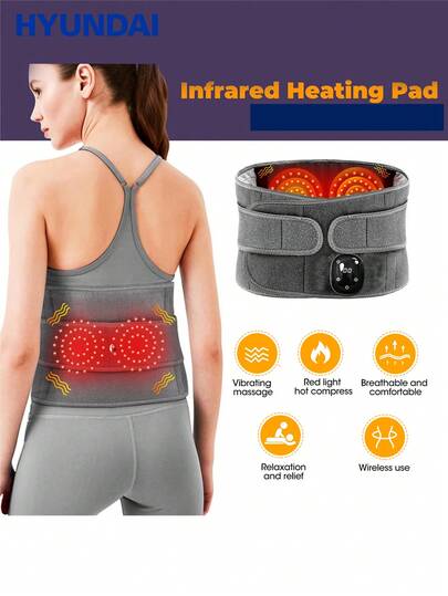 HYUNDAI Modern Electric Vibrating Massage Belt, Heating Massage Pad, Waist Massager, Electric Vibrating Massage Belt, Rechargeable Electric Waist Belt, 3 Massage Modes And 3 Heating Levels, Fast And Efficient Back And Waist Heater