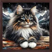 5D Diamond Painting Kit - Abstract Cat Landscape, DIY Circular Diamond Art Suitable For Adults And Beginners, Home Wall Decor Craft, Size 15.7X15.7 Inches, Frameless - Multicolor - View 5