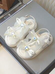One Pair Kids Shoes Girl's Sandals White Breathable Comfortable Insole With Bow And Sparkling Design Random Logo - Beige - View 1