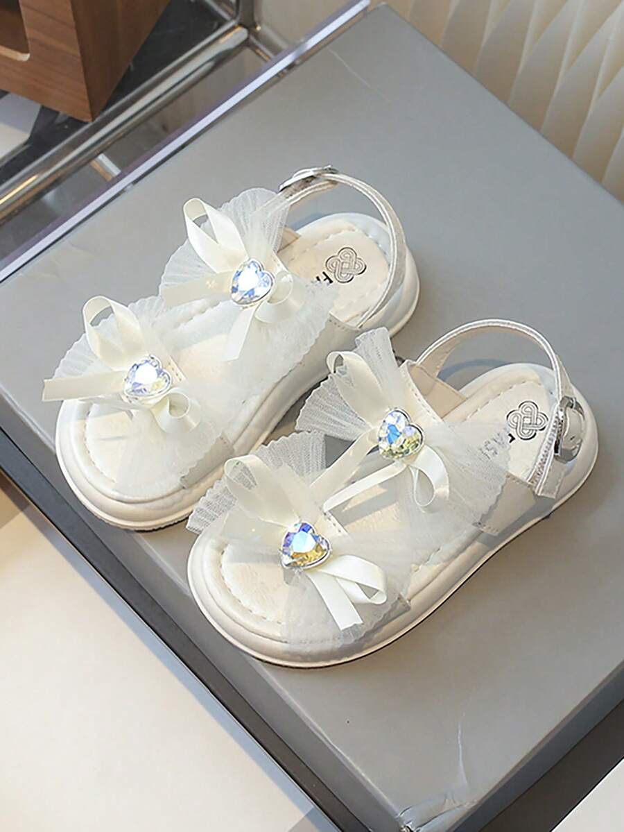 One Pair Kids Shoes Girl's Sandals White Breathable Comfortable Insole With Bow And Sparkling Design Random Logo - Beige - View 1