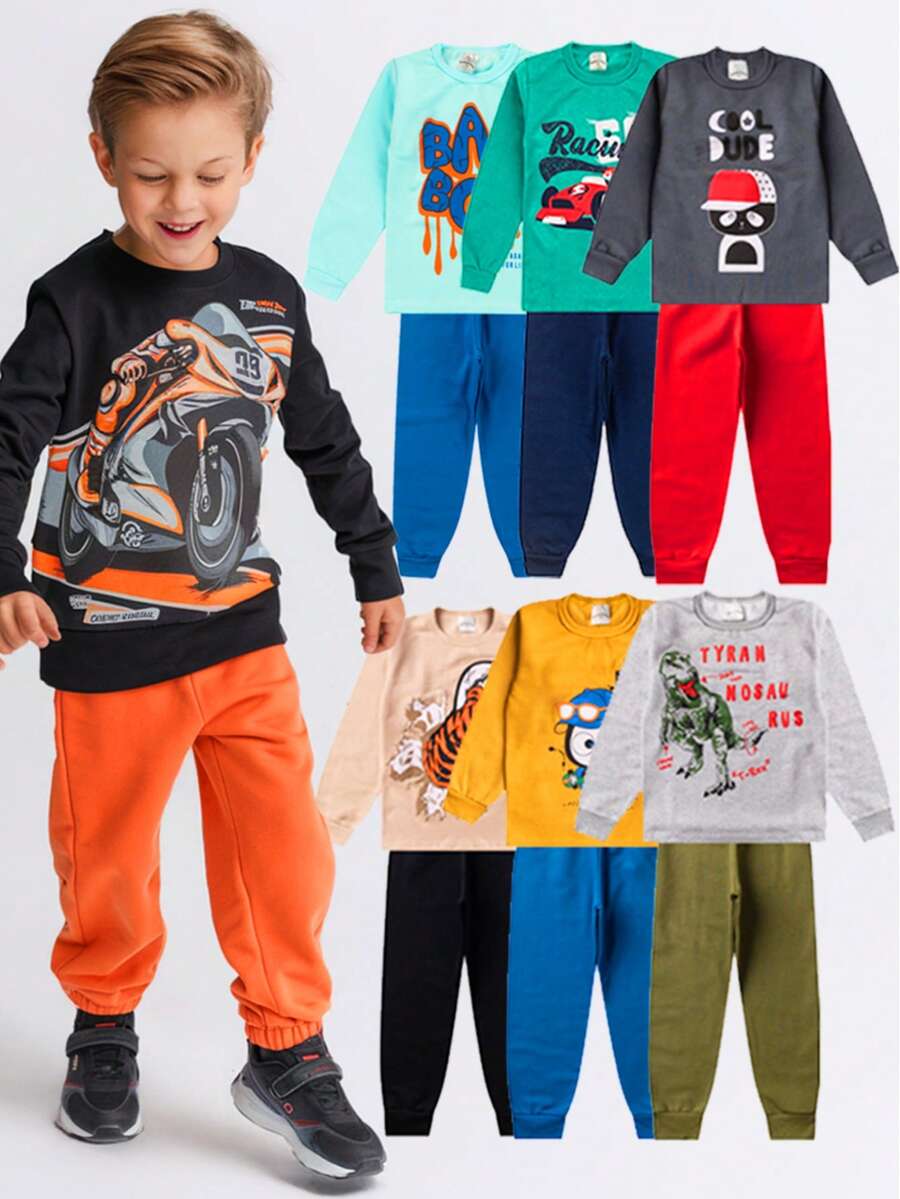 4-Piece Children's Sweatshirt Kit For Boys Winter 2 Tops + 2 Trousers Children's Set For Boys Ready For Delivery - 彩色 - 查看 1