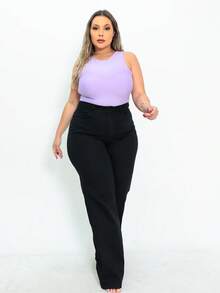 Black Wide Leg Jeans With High Waist And Spandex - 黑色 - 查看 3
