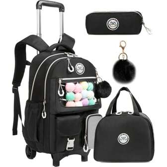 1pc Pendant Option/3 Pieces Rolling Backpack Set For Women & Teens - Wheeled Trolley Luggage With Detachable Collection Bag, Multifunctional Carry-On Backpack For Work/Travel Essentials Bag For School School Accessories School Stuff