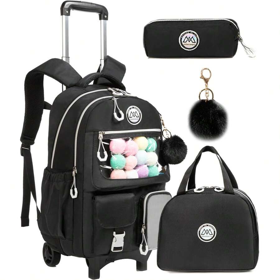 1pc Pendant Charm Option/3pcs Set Women & Teens Wheeled Luggage Backpack Set - Wheeled Suitcase With Detachable Organizer Bag, Multipurpose Handbag, Suitable For Work/Travel, Essential Schoolbag, School Supplies Bag