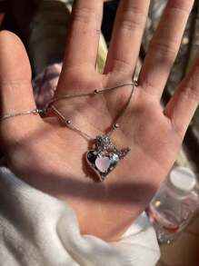 1pc Minimalist Cubic Zirconia Heart Gemstone Initial Letter DIY Necklace, Customized Simple Letter Name Necklace, Stainless Steel Initial Pendant Necklace, Fashionable Gift For Girlfriend, Mom, Family, Friend, Daughter, Anniversary, Valentine's Day, Mother's Day, Birthday, Graduation, Everyday Wear, Wedding, Prom