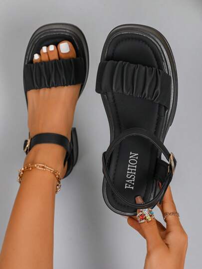 2025 New Fashion Comfortable Chunky High Heel Sandals For Plus Size Women, Suitable For All Seasons, Spring, Summer, Autumn, Winter, Elegant, Sexy, Low Price, Casual, Athletic, Outdoor, Party, Wedding Valentines