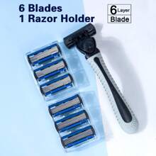 Aparelho de Barbear Manual Masculino com Lâmina de Aço Inoxidável de 6 Camadas para Remoção de Pelos e Cabeça de Barbear Substituível