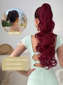 24 Inch Claw Ponytail Extension Hair Long Natural Wavy Wave Wine Red Color 24 Inch Add In Hair For Braids