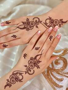 1-2pcs Tattoo Stickers, Free Gift Flower Henna Temporary Tattoo Stickers, Waterproof, Sweat-Proof PVC One-Time Use Realistic Tattoo Stickers, Suitable For Fashion Enthusiasts Daily Use - Hot Pink - View 2