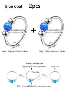 1 Piece 18G High-Quality Stainless Steel Nose Ring, Inlaid With Opal For Girls - Anti Allergic, Closed Design To Prevent Falling Off