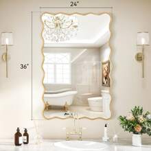 Wavy Rectangular Bathroom Mirror Wall-Mounted Modern Aluminum Alloy Mirror Fashionable Wavy Mirror Irregular Frame Rectangular Decorative Bathroom Mirror Suitable For Bedroom, Living Room, Entrance Passage, Horizontal Or Vertical