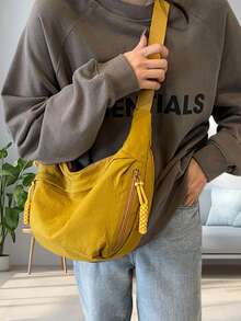 Moon Dumpling Compartment Satchel For Women Nylon Large Class Crossbody Bag Lightweight Sling Bags With Multi-Pocket - 黃色 - 查看 2