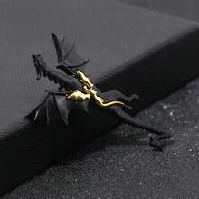 1pc Fourth Wing Mysterious Magic Dragon Keychain Golden Fantasy Scroll Dragon Gothic Badge Clothing Accessories Fashion Jewelry Gift - Multicolor - View 7