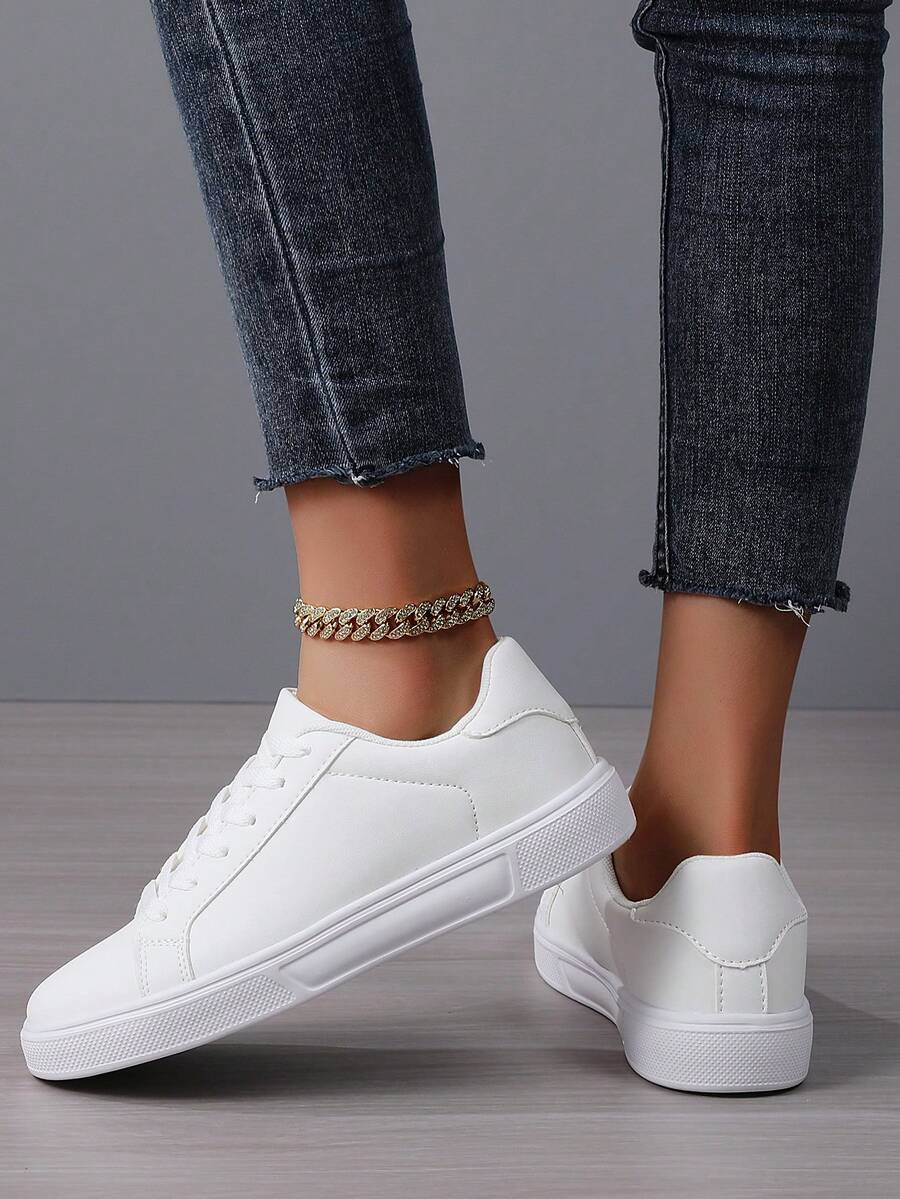 女款白色休閒運動鞋加大碼女鞋平底鞋女休閒運動鞋春夏新款小白鞋時尚百搭休閒鞋輕便透氣女鞋返校季學生鞋