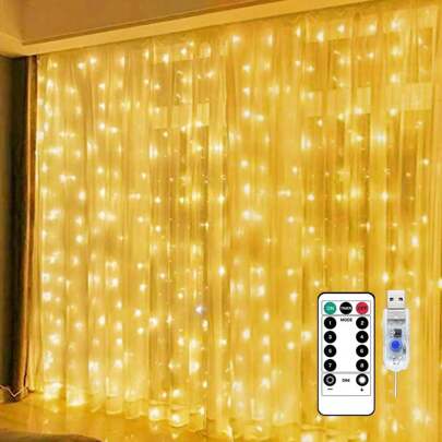 300 LED-uri Telecomanda Cordelă Lumini, Conexiune USB 8 moduri String Lumini în aer liber cu telecomandă, Fereastră Agățat Perete Corderie Lumini pentru Dormitor Fundal Nunta Petrecere Crăciun Decor Interior, Alb Cald