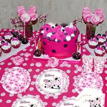 50pcs Pink Cow Themed Disposable Tableware Set, Includes 7in & 9in Paper Plates, Napkins, Cups, Thickened Disposable Tableware Set Suitable For Birthday Party, Theme Party, Outdoor Gathering, Family Gathering, Daily Use