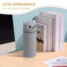 Astuccio per matite carino con stampa di leone/gattino, portapenne in silicone lavabile multifunzione, tazza di storage, articolo essenziale per il ritorno a scuola