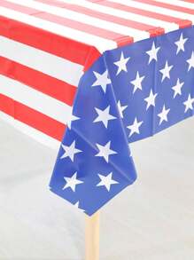 1pc Stars & Stripes Disposable Plastic Tablecloth, Rectangular 54*108inch Table Decor