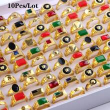 10pcs/Pack Vintage Faux Stone Encrusted Zinc Alloy Ring Set, Elegant Luxurious Assorted Styles Unisex Finger Rings For Party, Wedding, Everyday Wear, Fashion Jewelry Gift, Random Styles Shipped