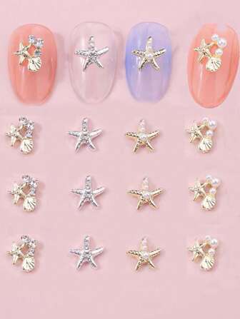 12 st sjöstjärna snäckskal sommar nagelkonst strass berlock 3D hav strand havsserie conch nageldekoration manikyr gör-det-själv nagelstrass berlock nageltillbehör naglar nagelberlocker nagelstenar