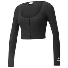 PUMA 533451 - 女款纯色单排扣长袖运动 T 恤 - 黑色 - 查看 1