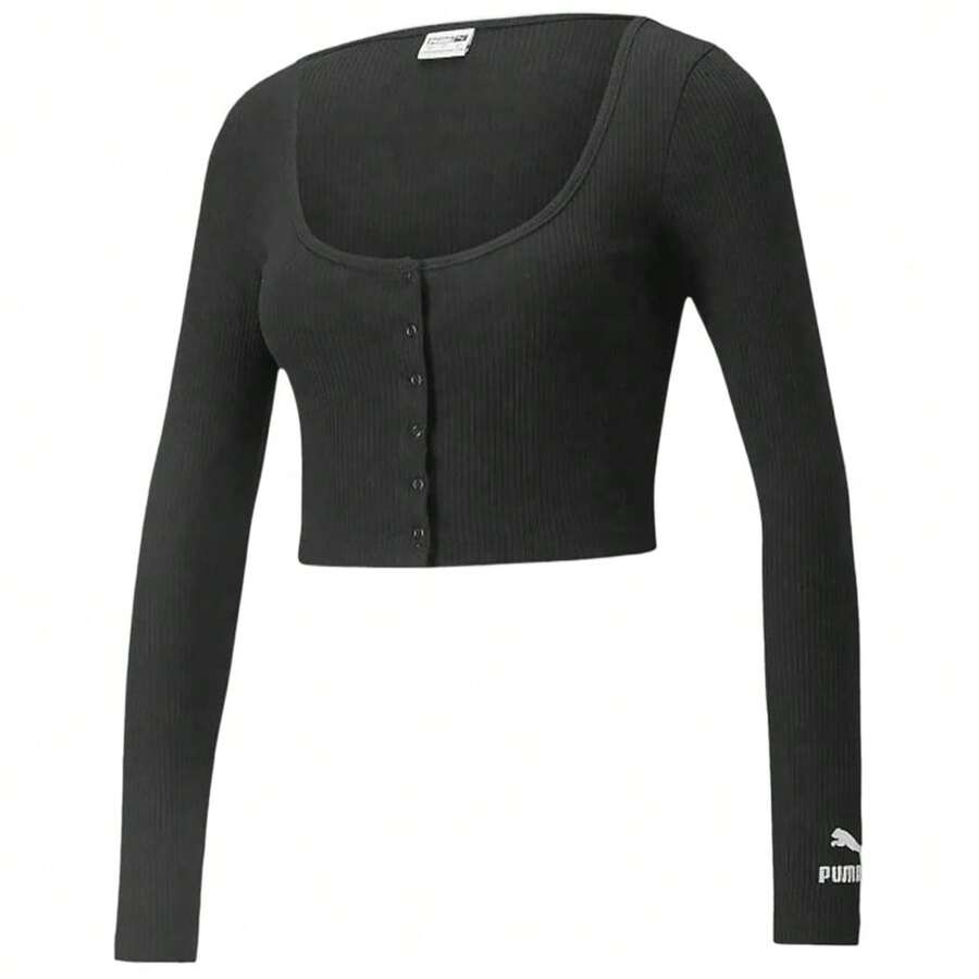 PUMA 533451 - 女款纯色单排扣长袖运动 T 恤 - 黑色 - 查看 1