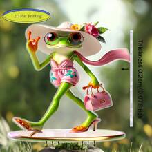 1pc 2D Bohemian Frog Garden Stake - Waterproof Acrylic Outdoor Decor With Pink Umbrella And Surfboard Design, Great For Patio, Planter And Graduation Decoration, Frog Garden Decor