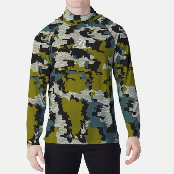Sudadera con capucha de protección solar para hombres, cubierta para la cara y el cuello, manga larga con estampado de peces, cómoda y de secado rápido, para actividades al aire libre como pesca, vela, correr. Jersey de pesca transpirable y de protección UV para escalar, AngelWear de playa.