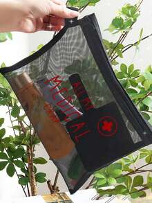 Mesh Cosmetic Bag With "All My Medical Crap" Cartoon Red Cross Pattern, Air Cushion Storage Portable Storage Bag, Makeup Bag, Skincare Bag, Travel Essentials, Dormitory Supplies, Wedding Bride Gifts, Mother's Day Gift, Birthday Gifts, Gifts For Friends And Teachers, Medicine Storage Bag,Bathroom Storage, Jewelry Storage, Lip Oil And Cosmetics Storage Bag,Student Dormitory Wash Bag,Gift To Wife, Family, Friends, Colleagues - Multicolor - View 5