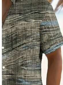 Plus Size Men's Allover Print Short Sleeve Single Breasted Casual Shirt, Summer