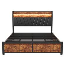 Cama de hierro 180*200 cm, canapé con 4 cajones, cama de matrimonio con espacio de almacenaje, cabecero tapizado y estructura de metal, cama adulto, cama juvenil, color marrón