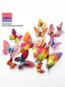 12 piezas Pegatinas de pared de mariposas 3D con alas dobles - Imanes + Adhesivo doble cara en PVC plástico, adecuado para decoración del hogar y fiestas, genial para bodas, cumpleaños, graduaciones, celebraciones patrióticas, Navidad, Día de la Madre, Día del Padre y diversos días festivos, sin necesidad de electricidad