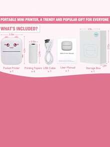 Mini Pocket Printer, Portable Printer With 4 Rolls Of Printing Paper For IOS Android Smartphone, Sticker Receipt Label, Photo List Notes, Gift For ﻿ - Pink - View 6