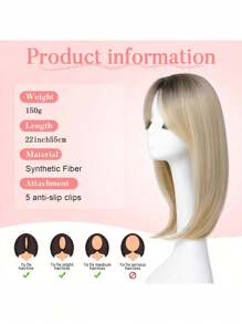 Elegant 22-Inch Blonde Deep Roots Synthetic Wig Top For Women - Straight Hair, Natural Look, Easy Maintenance, Suitable For All