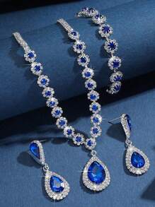 1 par de pendientes + 1 collar + 1 pulsera, set elegante de joyas enchapadas en plata con incrustaciones de rhinestones de varios colores para que elija y combine con sus atuendos diarios