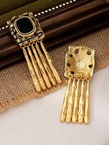 1 Pair Fashionable Vintage Drip Oil Vertical Stripe Pendant Stud Earrings, Suitable For Women To Wear At Party, Gathering, Banquet, Event